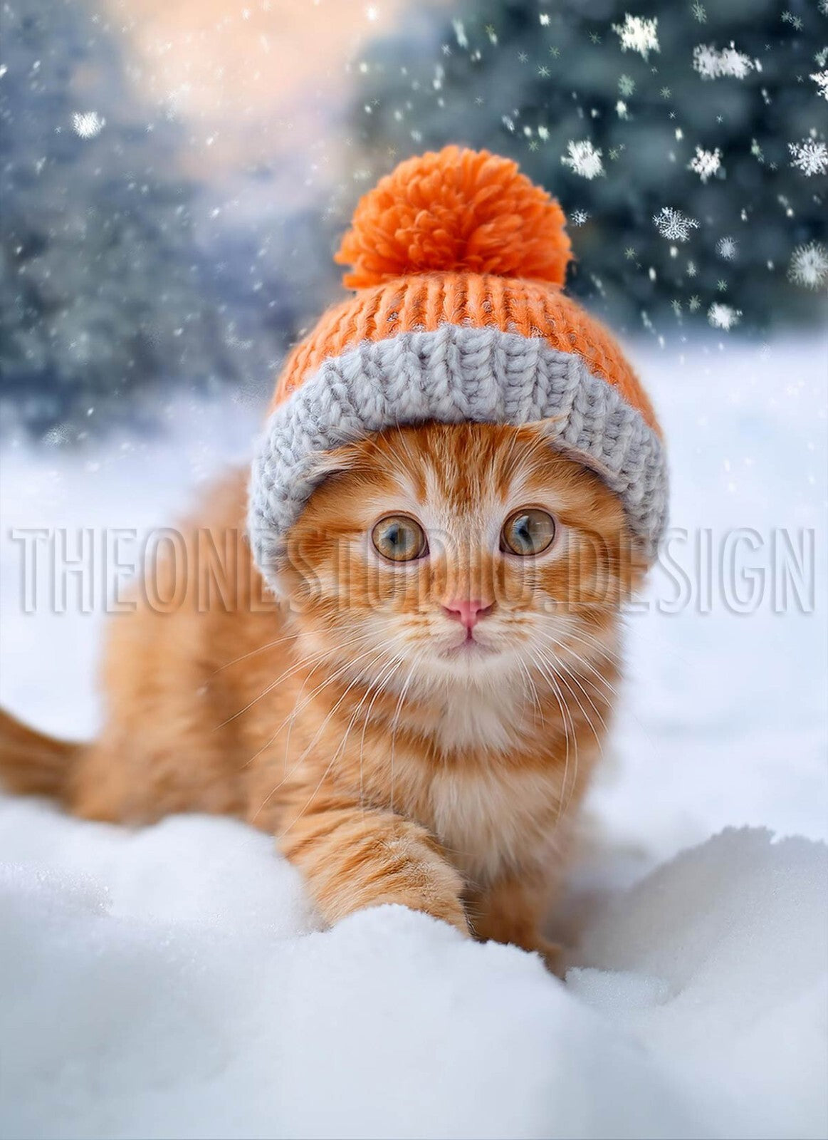Digital AI Photo Cat in Knit Beanie Hat PC Mobile Wallpaper A4 Print