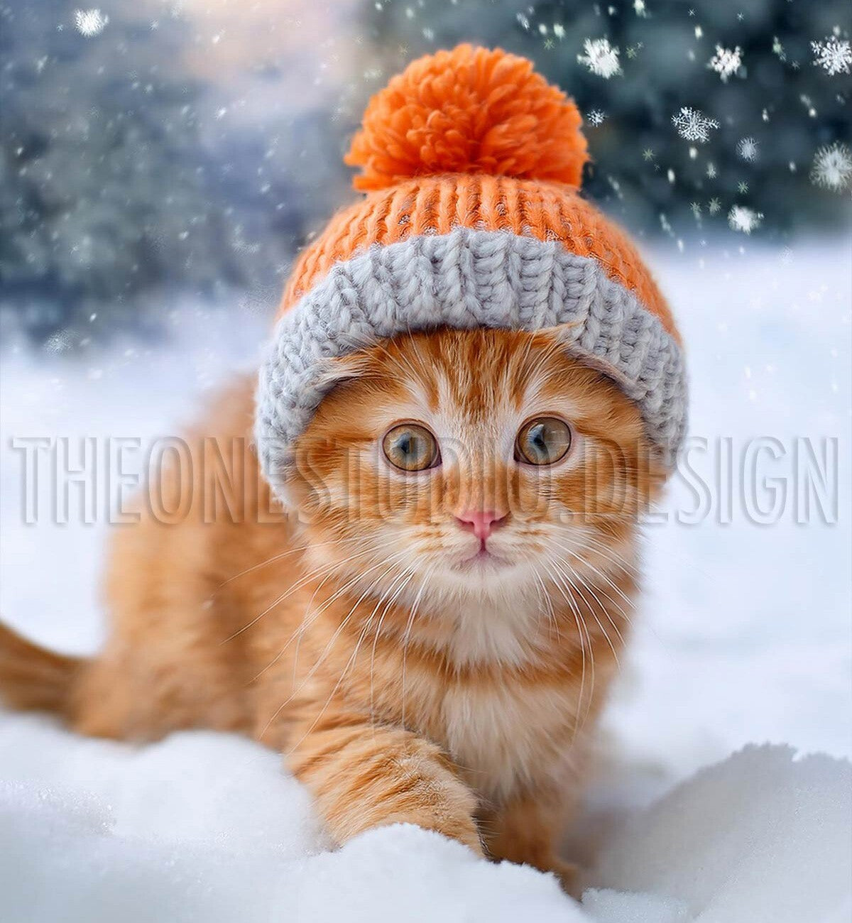 Digital AI Photo Cat in Knit Beanie Hat PC Mobile Wallpaper A4 Print